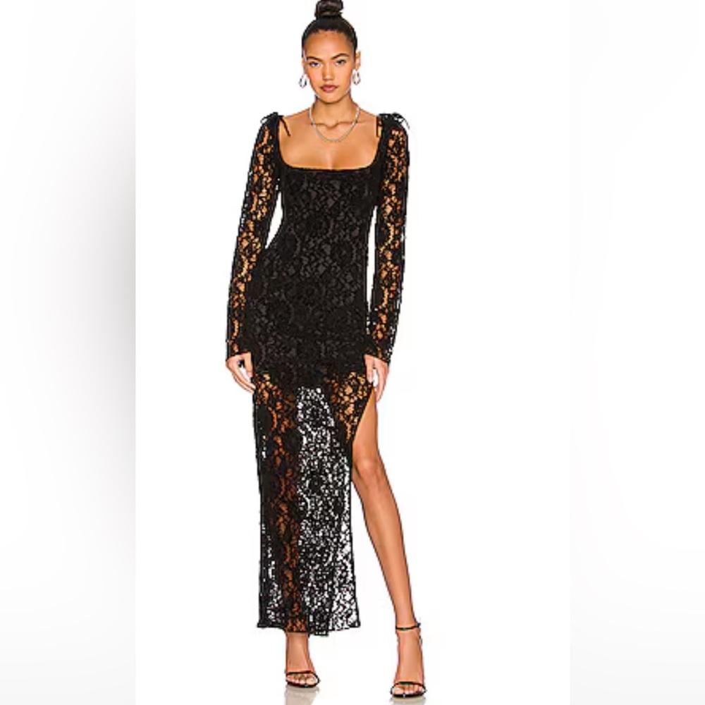 NWT | MAJORELLE x Revolve Siena Black Lace Maxi Gown in Black XS